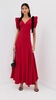 Red Short Sleeve Silk Crepe Bias Dress With Black Velvet Bows