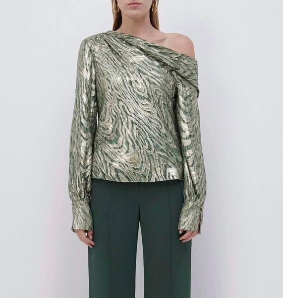 alice metallic fil coupe top in hunter green metalluc moire