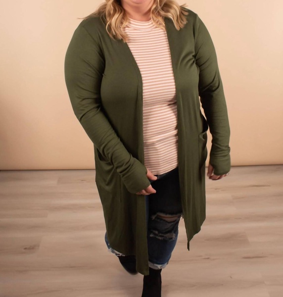 aspen ribbed cardigan in forest green