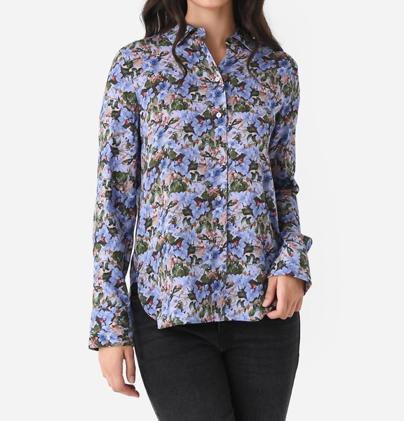 wild primrose stretch silk slim-fit blouse in pacific