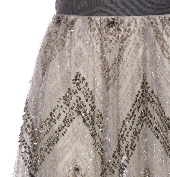 Elisabetta Franchi Chevron Pattern Sequin Embroidered Midi Tulle Skirt