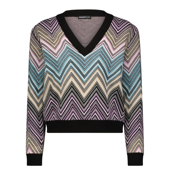 women's chevron cropped v neck pullover in multi combo