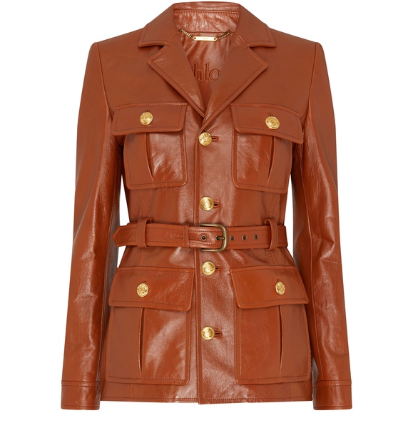 Belted leather jacket