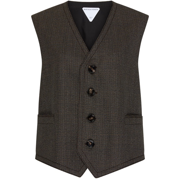 Brown Houndstooth Wool Waistcoat