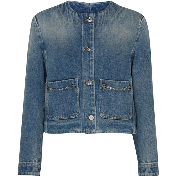 Collarless denim jacket