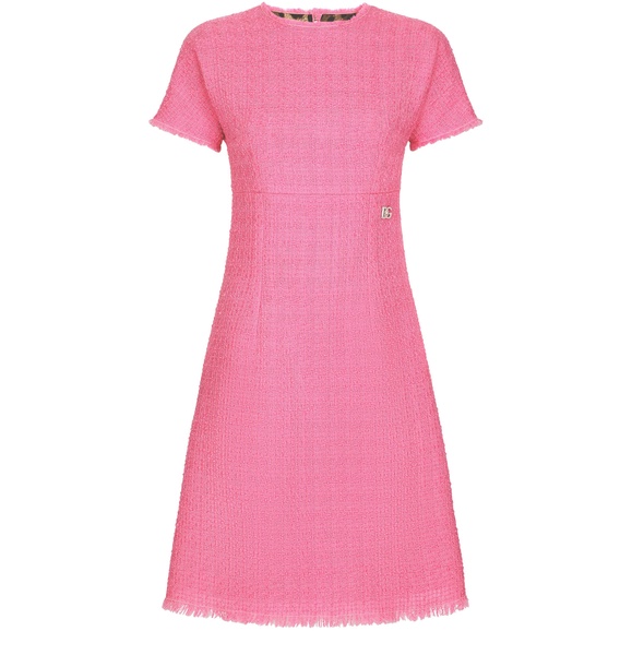 Raschel tweed calf-length dress with logo