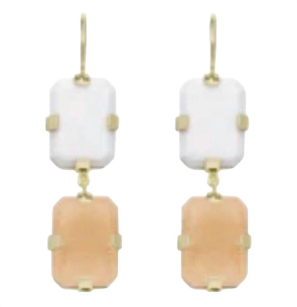 women's deco sandwich earrings in white agate/sunstone