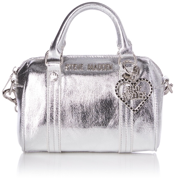 Steve Madden BDENNY Metallic Small Barrel Bag, Silver Denim