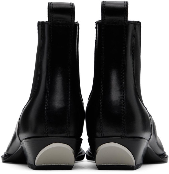 Black Slick Smooth Leather Ankle Boots