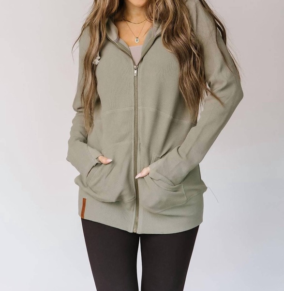 waffle knit fullzip hoodie in willow