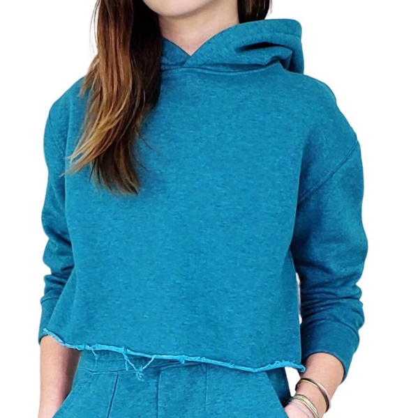 girl knit crop hoodie in blue