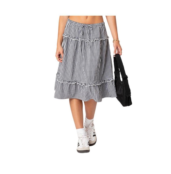 Plaid tiered midi skirt