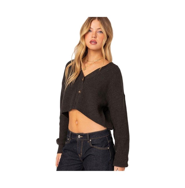 Women's Oversized waffle knit cropped cardigan