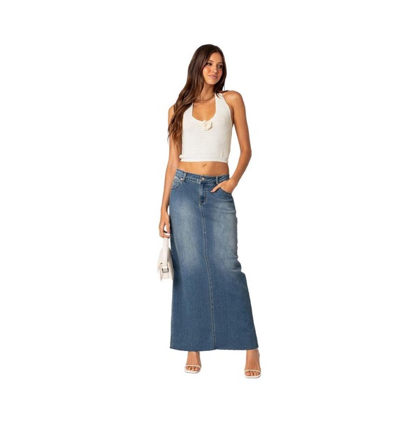 Elowyn slitted denim maxi skirt