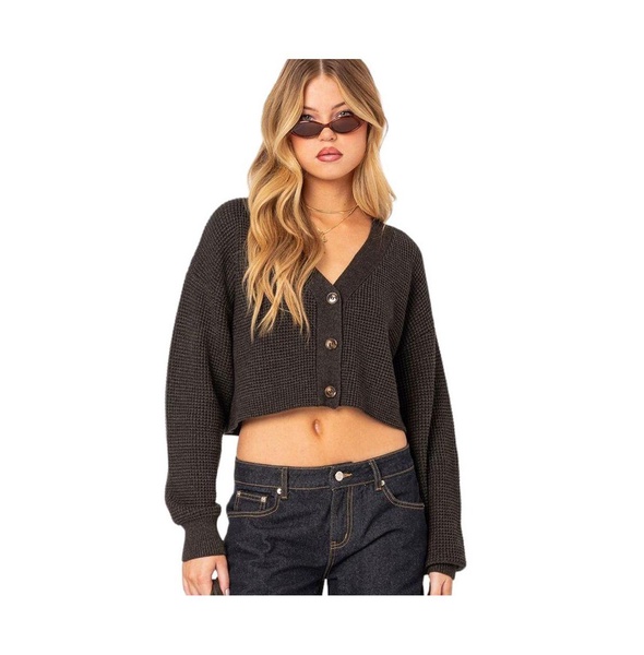 Women's Oversized waffle knit cropped cardigan