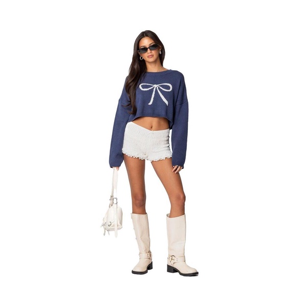 Women's Knit Bow Cropped Sweater