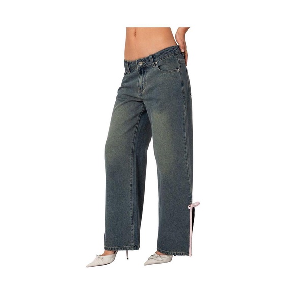 Women's Bow slitted vitange washed jeans