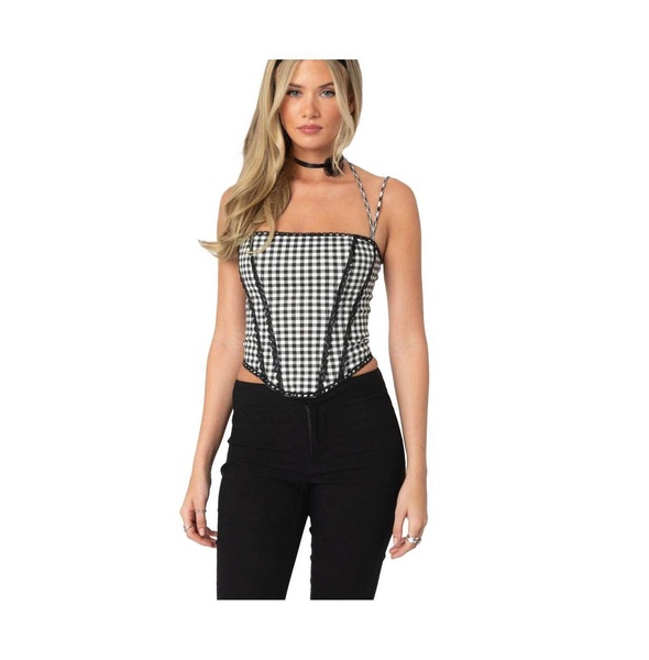 Women's Gingham Lace Trim Corset