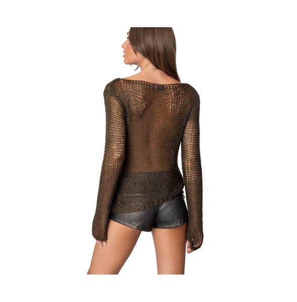 Women's Asymmetric Open Knit Top