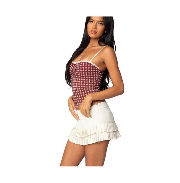 Women's Checkered Mesh Built In Bra Top