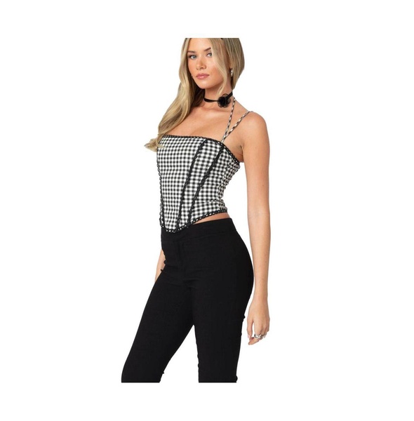 Women's Gingham Lace Trim Corset