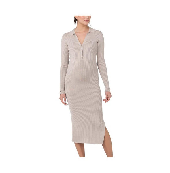 Maternity Ripe Sammy Knit Polo Nursing Dress Stone