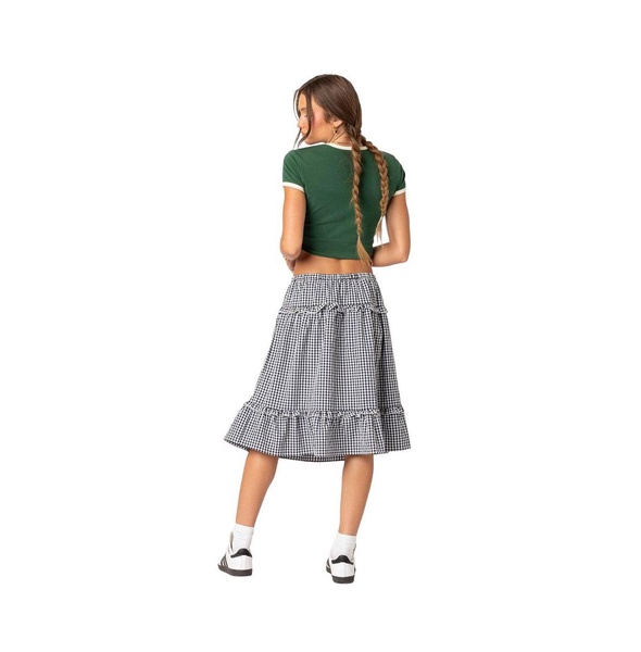 Plaid tiered midi skirt