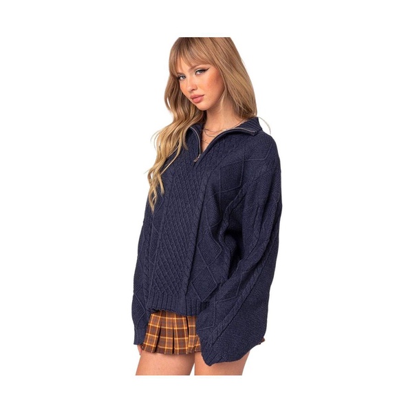 Women's Oversized quarter zip cable knit sweater