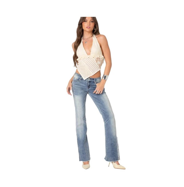 Women's Frayed Seam washed flare jeans