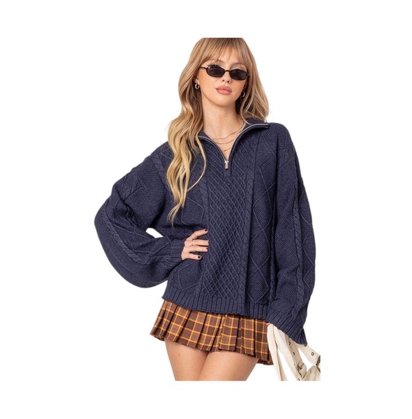 Women's Oversized quarter zip cable knit sweater