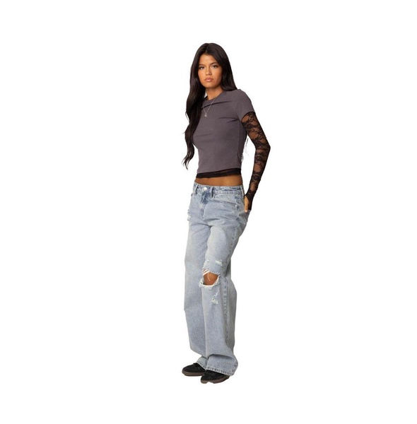 Women's Adam Distressed Wide Leg Jeans