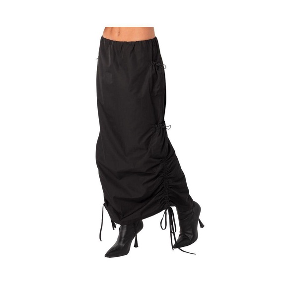 Women's Low Waist Nylon Maxi Skirt With Gathering On The Sides