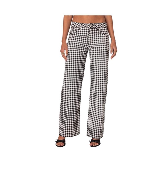 Women's Gingham Printed Low Rise Jeans