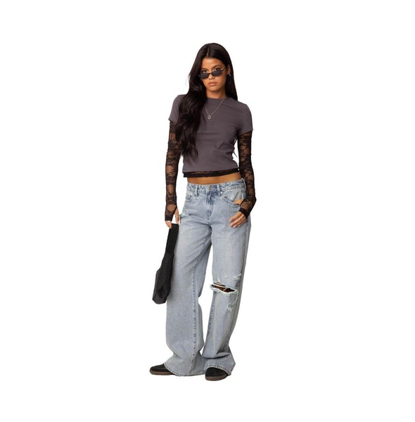 Women's Adam Distressed Wide Leg Jeans