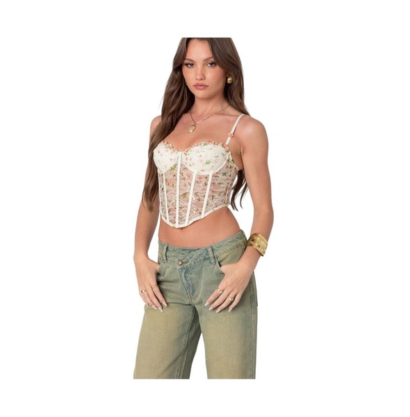 Women's Embroidered sheer lace corset