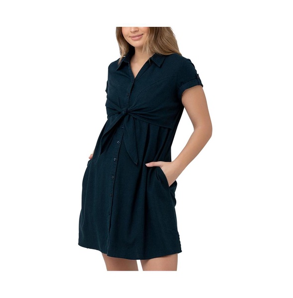 Maternity Colette Short Sleeve Tie Up Linen Dress