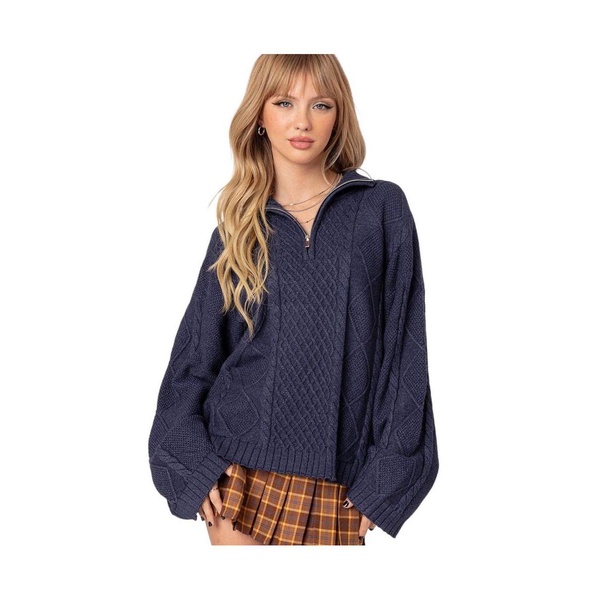 Women's Oversized quarter zip cable knit sweater