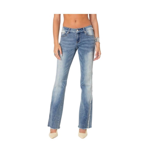 Women's Frayed Seam washed flare jeans