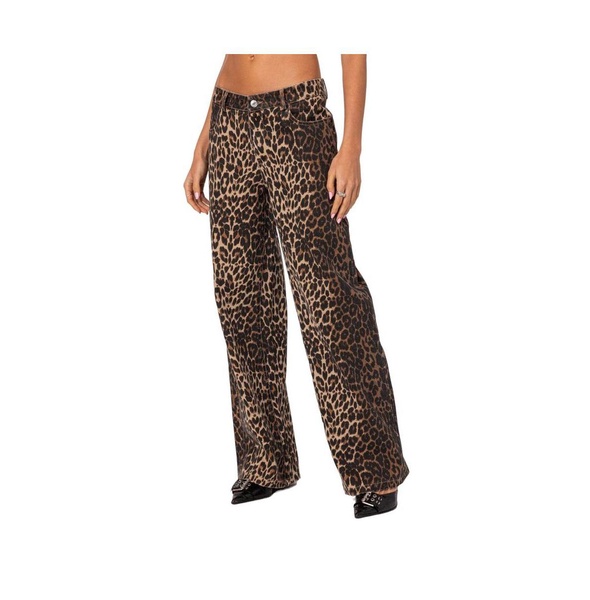 Women's Leopard Printed Low Rise Jeans