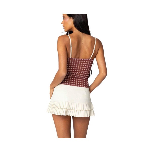 Women's Checkered Mesh Built In Bra Top