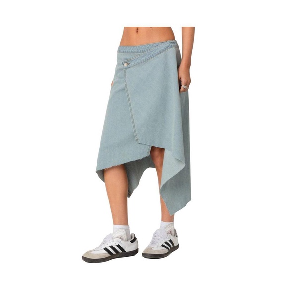 Women's Asymmetric wrapped denim midi skirt