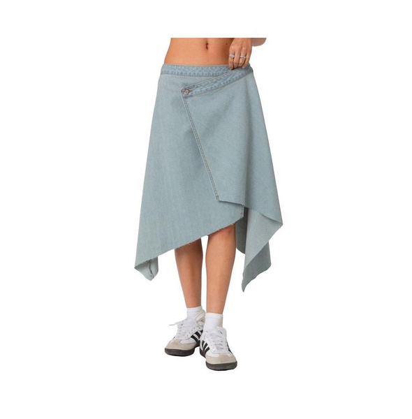 Women's Asymmetric wrapped denim midi skirt