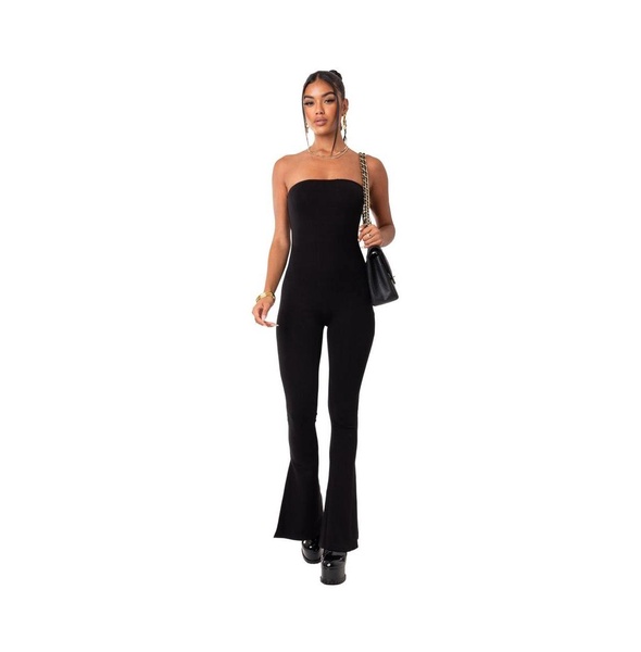 Women's Strapless Flared Jumpsuit With Slits