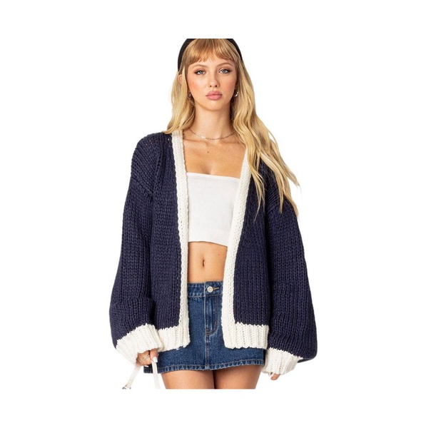 Women's Contrast Chunky Knit Cardigan