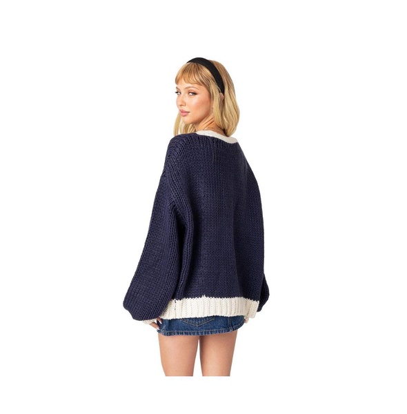 Women's Contrast Chunky Knit Cardigan