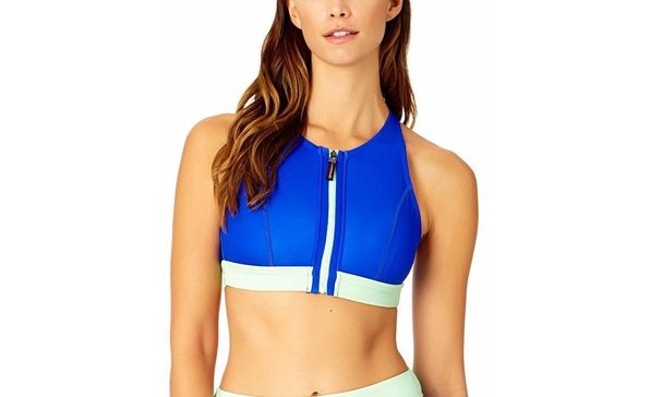 Women's Colorblock Zip Longline Bra Swim Top