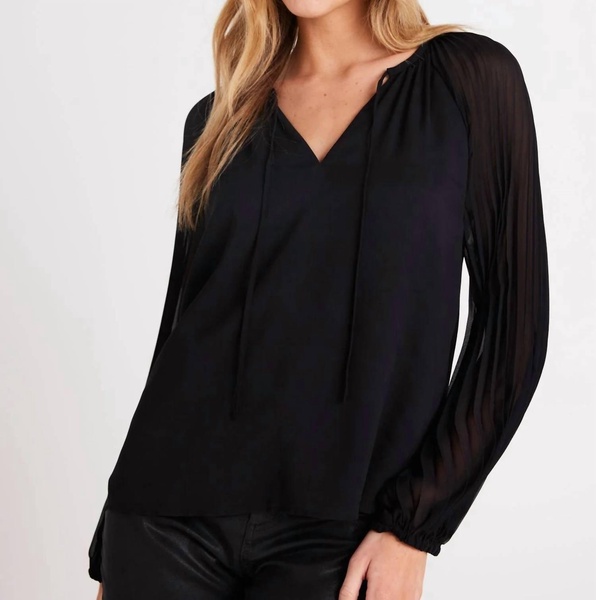 pleated sleeve raglan top in black