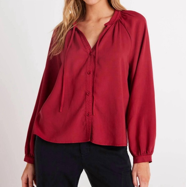 full sleeve raglan button down in ruby red