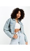 Mango denim jacket with distressed hem in blue