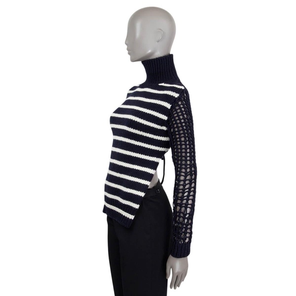 CHRISTIAN DIOR navy & ivory wool 2022 STRIPED OPEN BACK TURTLENECK Sweater S